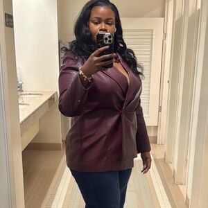 ELOQUII Faux Leather Asym Blazer